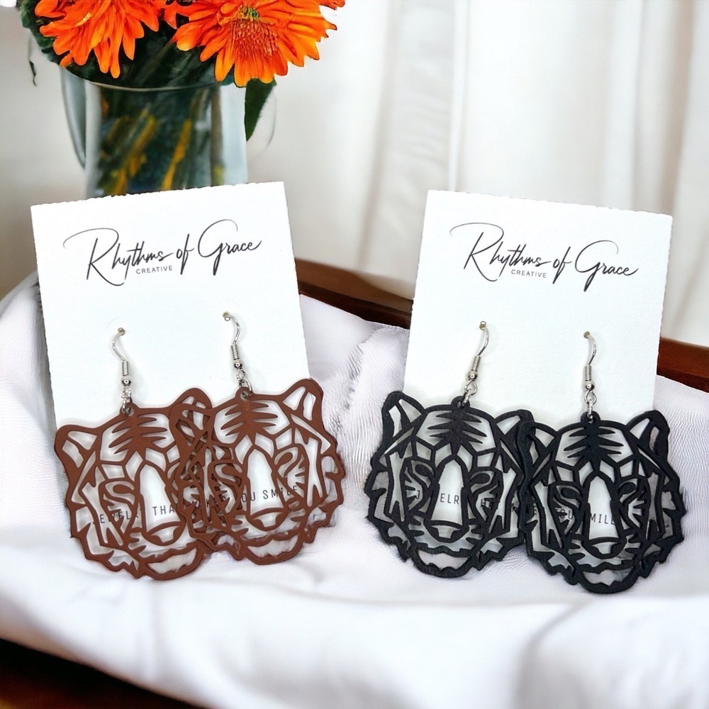 Tiger Dangle Earrings Acrylic Statement Earrings Black Brown Animal Jewelry